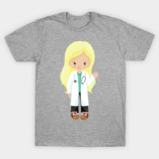 Doctor, Nurse, Stethoscope, Lab Coat, Blonde Hair T-Shirt